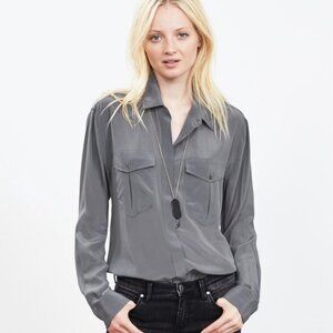 Banana Republic XS Silk Top Pockets Clean Minimalist Quiet Luxury Utility Button
